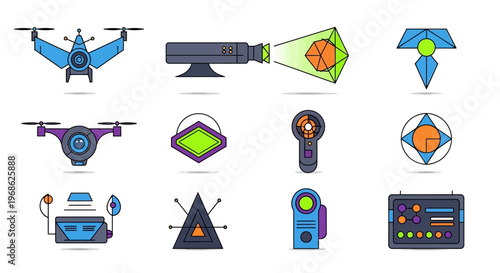 Drone Technology Icons Set Collection.