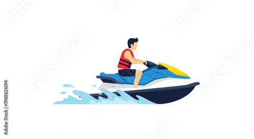 Man Riding Jet Ski on Water Vector Illustration