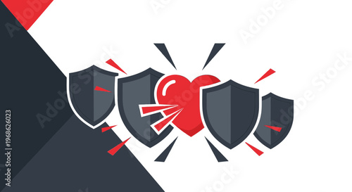Heart Protected by Shields, Security and Love Concept Vector Art