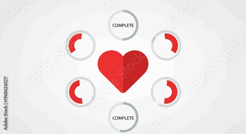 Heart Progress Indicator with Completion Circles - Health, Love, Success Concept