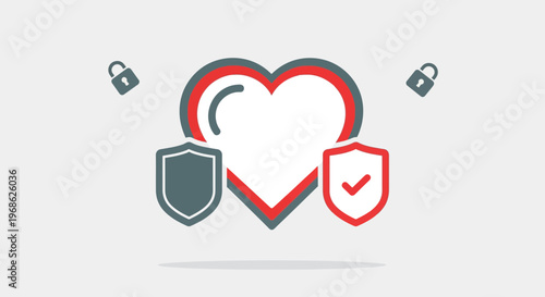 Heart Protection Secure Shield Lock Icon Symbol Vector
