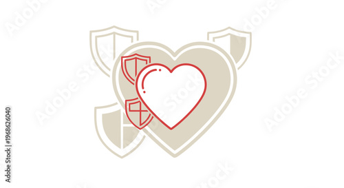 Heart Protection Concept, Shield Icon Over Love Symbol, Health Security