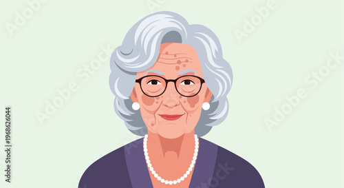A vector illustration of an elderly woman with grey hair wearing pearl necklace