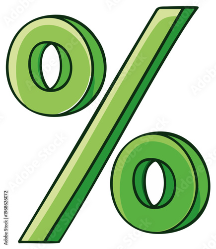 Isolated 3D Green Percent Sign Symbol: Graphic Representation of Discount, Interest Rate, Finance and Business