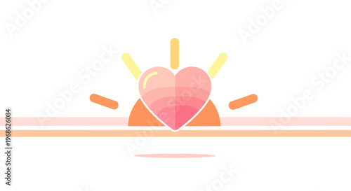 Heart Rising Sun Icon, Love and Hope Symbol, Sunrise Graphic
