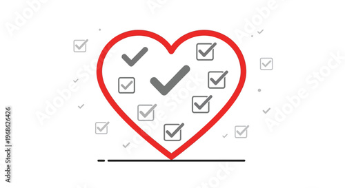 Heart shape with checklist and checkmarks, vector illustration for health and wellness