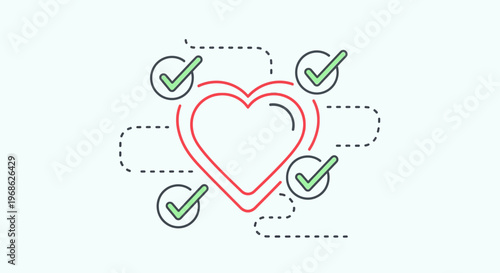 Heart Shape with Checkmarks - Approval, Success, and Positive Choice Concept