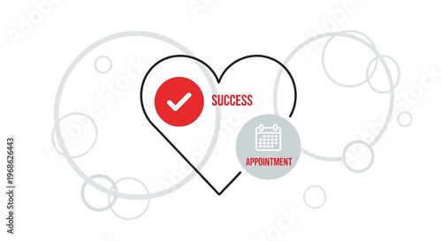 Heart Shape with Check Mark and Calendar Icons - Success and Appointment Concept