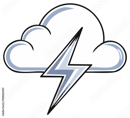 Hand Drawn Illustration of a Cloud with a Jagged Lightning Bolt Striking Down