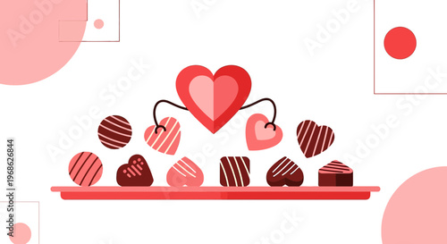 Heart Shaped Chocolates on Tray with Abstract Shapes, Valentine's Day Concept