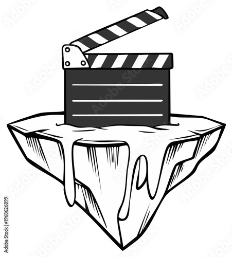 Movie Clapperboard atop Melting Iceberg Concept, Global Warming