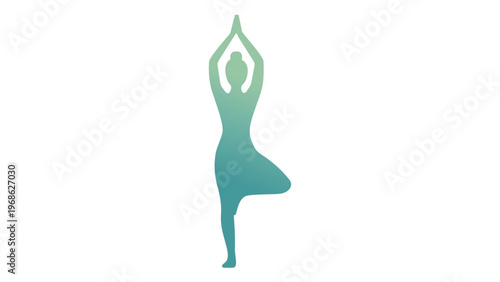 Minimalist vector illustration of a woman in a yoga tree pose silhouette with a teal gradient, perfect for fitness apps, wellness branding, and health icons. Scalable AI-generated artwork.