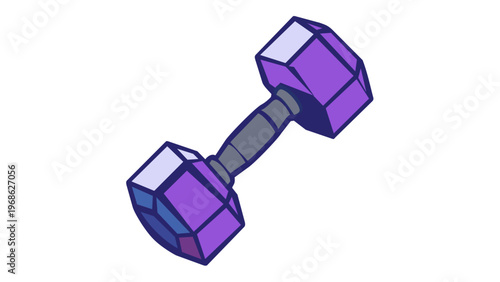 Modern stylized blue and purple gradient dumbbell vector icon illustration for fitness, gym, and bodybuilding. Scalable isometric weight lifting equipment graphic for workout and health apps.