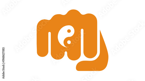 Martial Arts Fist Vector Icon Illustration with Yin Yang Symbol, Representing Balance, Strength, and Combat Sports Discipline, Flat Minimalist Design for Fitness and Training Branding