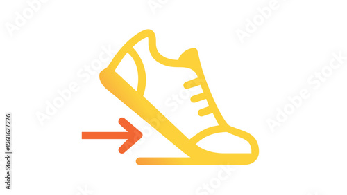 Vibrant orange gradient vector icon illustration of a sports sneaker or running shoe with a directional arrow pointing to the sole, perfect for fitness, exercise, and athletic lifestyle designs.