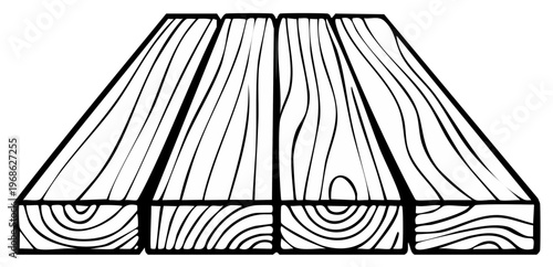 Wood plank construction illustration. Close-up detailed drawing, wooden planks.