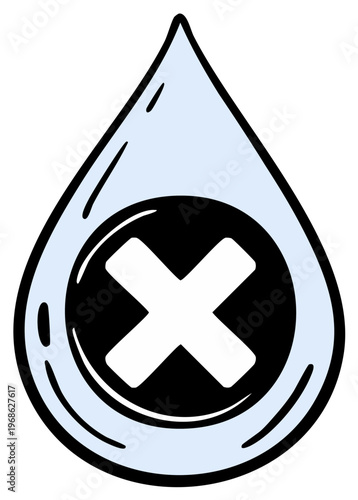 Water drop with a cross symbol representing no water allowed or restriction
