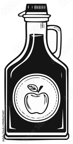 Black and White Apple Cider Bottle Vector Illustration for Label or Packaging Design