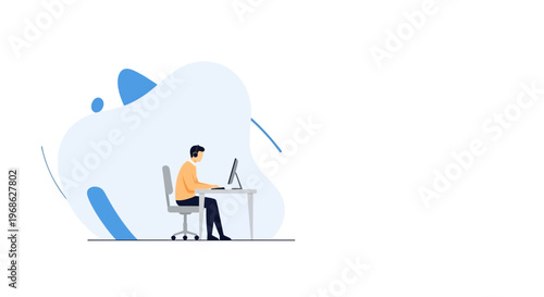 Remote Isolation Flat Illustration of a Lonely and Stressed Worker