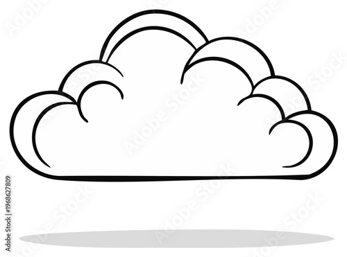Hand-drawn cloud illustration with stylized outline and subtle shading in black and white design, simple weather symbol for design.