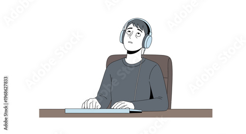 Burnout Stare Flat Illustration of a Remote Worker's Mental Emptiness