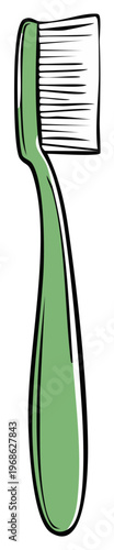 Green toothbrush with white bristles for daily dental hygiene routine, illustration