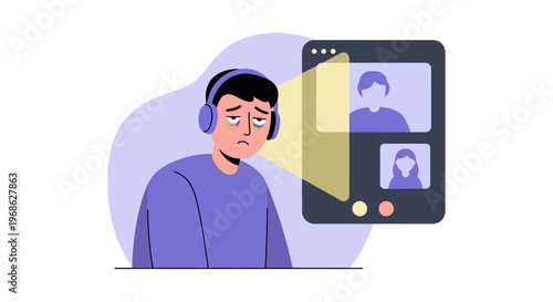 Virtual Meeting Exhaustion A Simple Flat Art Depiction of Remote Work Fatigue