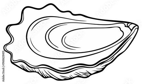 Open Oyster Shell Illustration in Outline Style