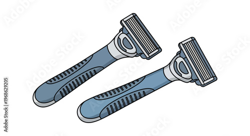 Two blue razors are displayed against a white background showcasing their design and functionality in a clean silhouette high quality professional