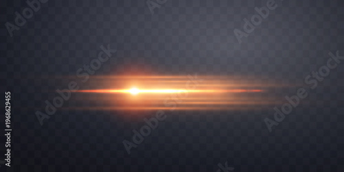 Orange reflection, lensflare. Light flash with rays or golden spotlight and particles. Yellow glow light effect. Vector illustration. 