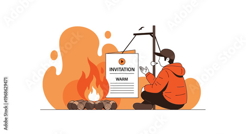 Man Roasting Marshmallows Over Campfire, Outdoor Recreation, Cozy Evening