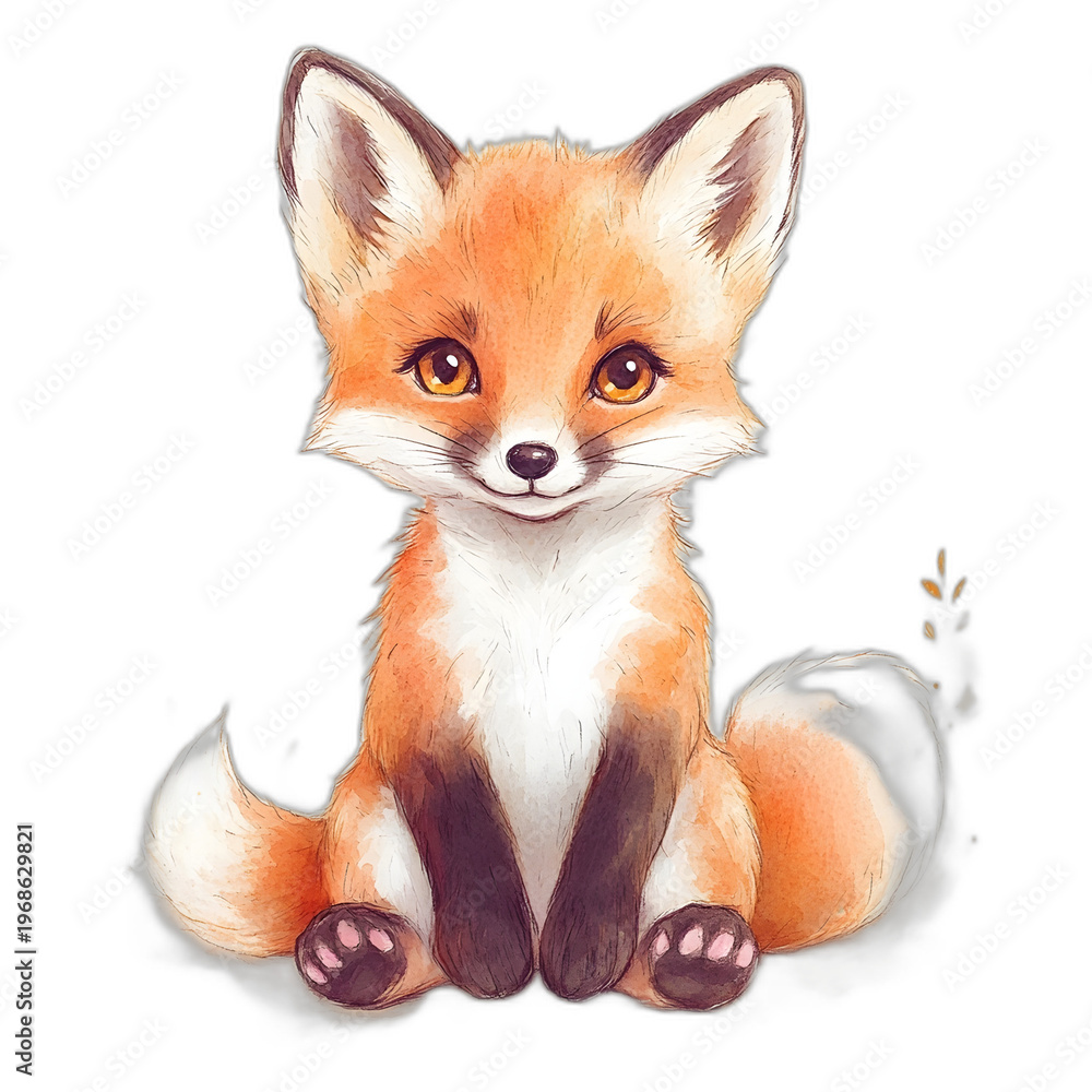 Fototapeta premium Cute Baby Fox Sitting Watercolor Illustration