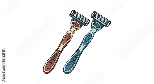 Two colorful razors are displayed against a white background showcasing their design and functionality silhouette high quality professional detailed modern elegant