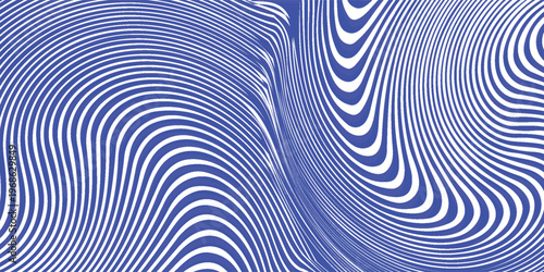 Blue Wavy Lines Abstract Background in Trendy Retro Psychedelic Style. Twisted, Swirled, and Distorted Vector Texture Pattern
