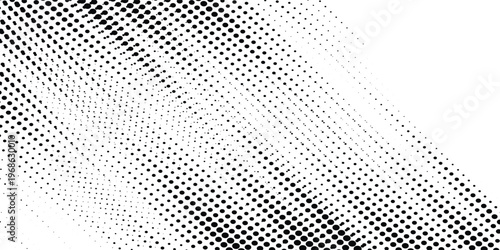 Grunge halftone gradient background. Faded grit noise texture. White and black sand wallpaper. Retro pixelated backdrop. Anime or manga style comic overlay. Vector graphic design textured template