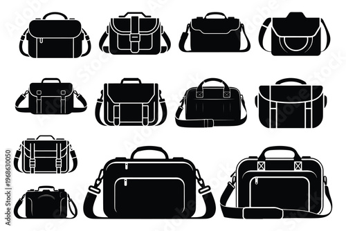 Black and white briefcase and messenger bag silhouettes