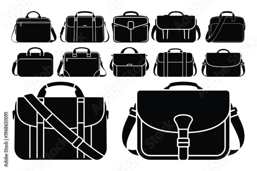 Black and white briefcase briefcases bags silhouettes