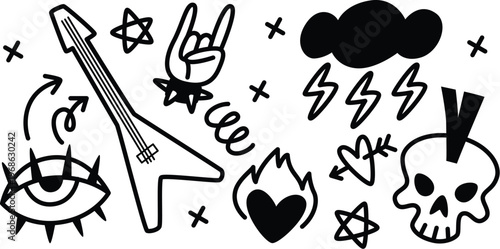 Hand drawn y2k aesthetic graffiti doodles for streetwear design vector