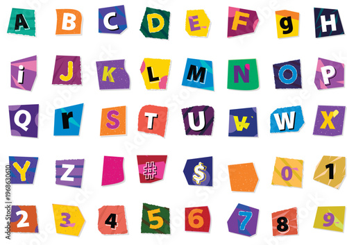 Urban street style cutout font with alphabet and numbers vector