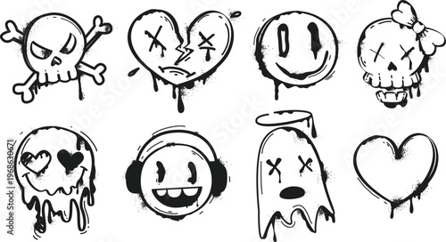 Urban underground style icons featuring flames hearts and skulls vector