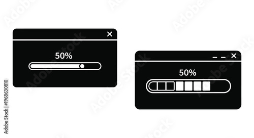 Two digital progress bars displaying fifty percent completion isolated on a white background a bold silhouette high quality professional detailed