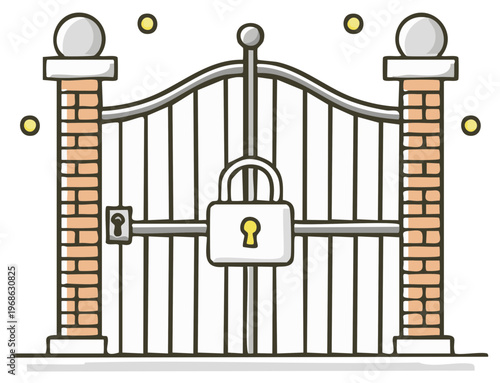 Ornate Wrought Iron Gate Secured with a Large Padlock and Keyhole Symbol