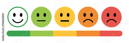 Five feedback facial expression icon, vector illustration of rating and satisfaction, colorful emotive symbols