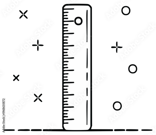 Illustration of a simple ruler with measurement lines and decorative elements