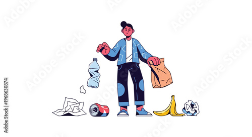 Person Sorting Waste and Recyclables for Environmental Sustainability