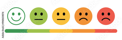Five feedback facial expression icon, vector illustration of rating and satisfaction, colorful emotive symbols