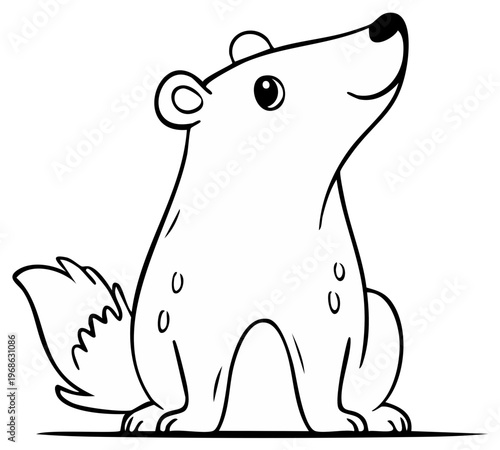 Whimsical Animal Line Drawing Sitting, Looking Upward, Simple Black and White, Cartoon Style