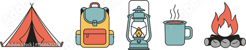 set of camping icons collection