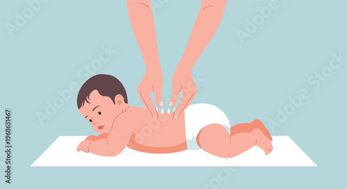 Illustration of a parent gently giving a massage to a baby lying on their belly
