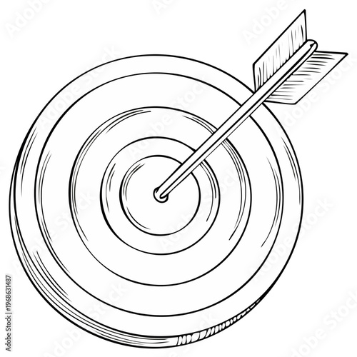 Outline of Arrow Hitting Bullseye Center for Goal Achievement or Accurate Aim